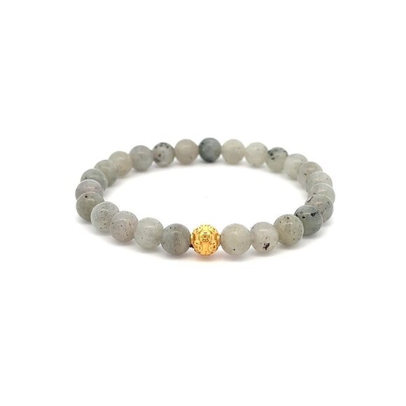 18K Gold Money Ball Lucky Bracelet Gemstones Labradorite 6mm - Picture 1 of 5